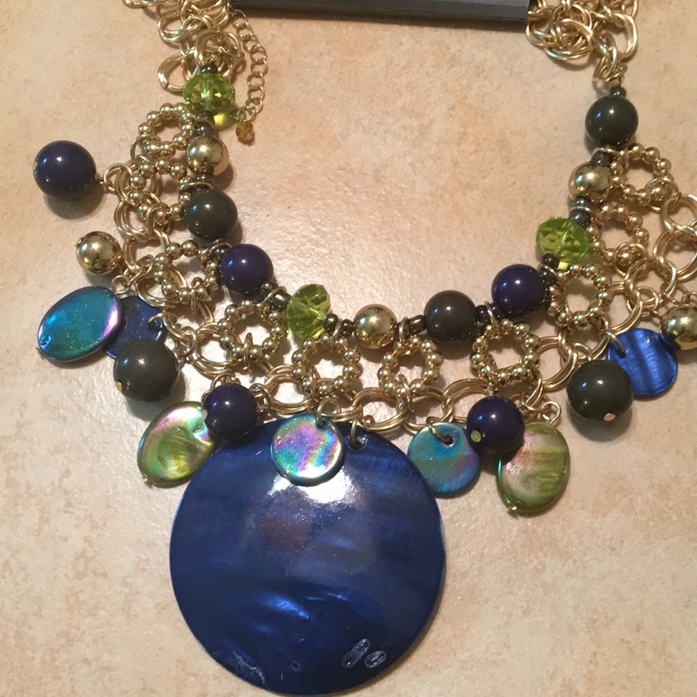 Beautiful blue, blue green, and gold necklace